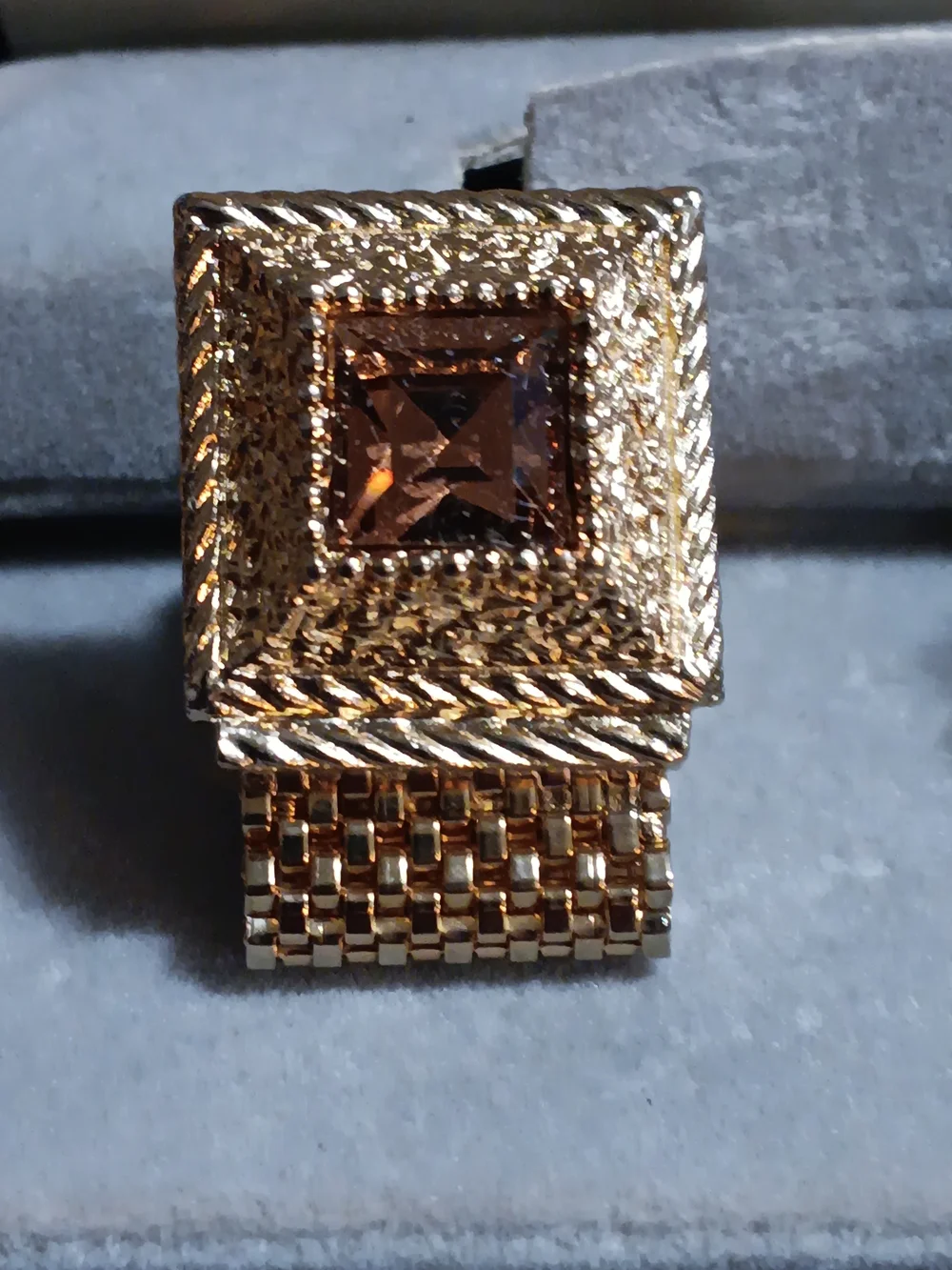 Swank Gold Tone Brown Stone Cufflinks In Original Box
